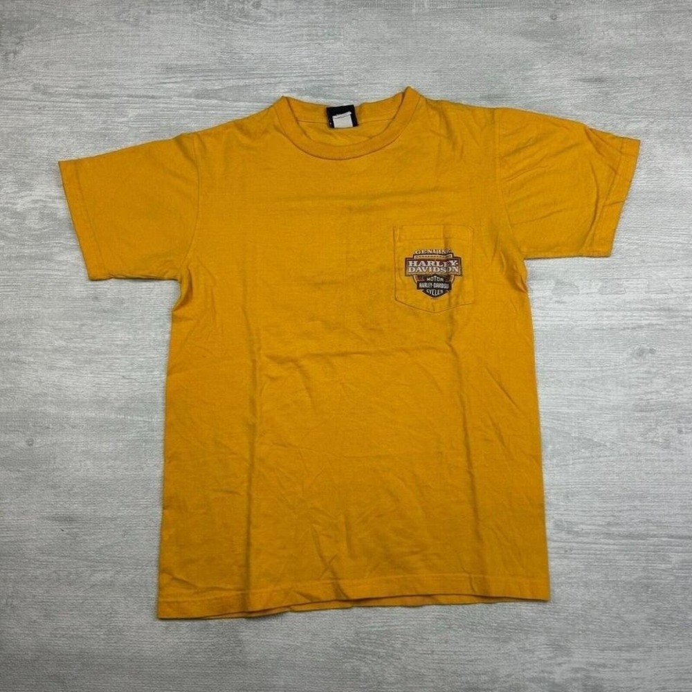 Vintage Harley Davidson Shirt Adult Medium Yellow Motorcycle Biker Cowboy Texas